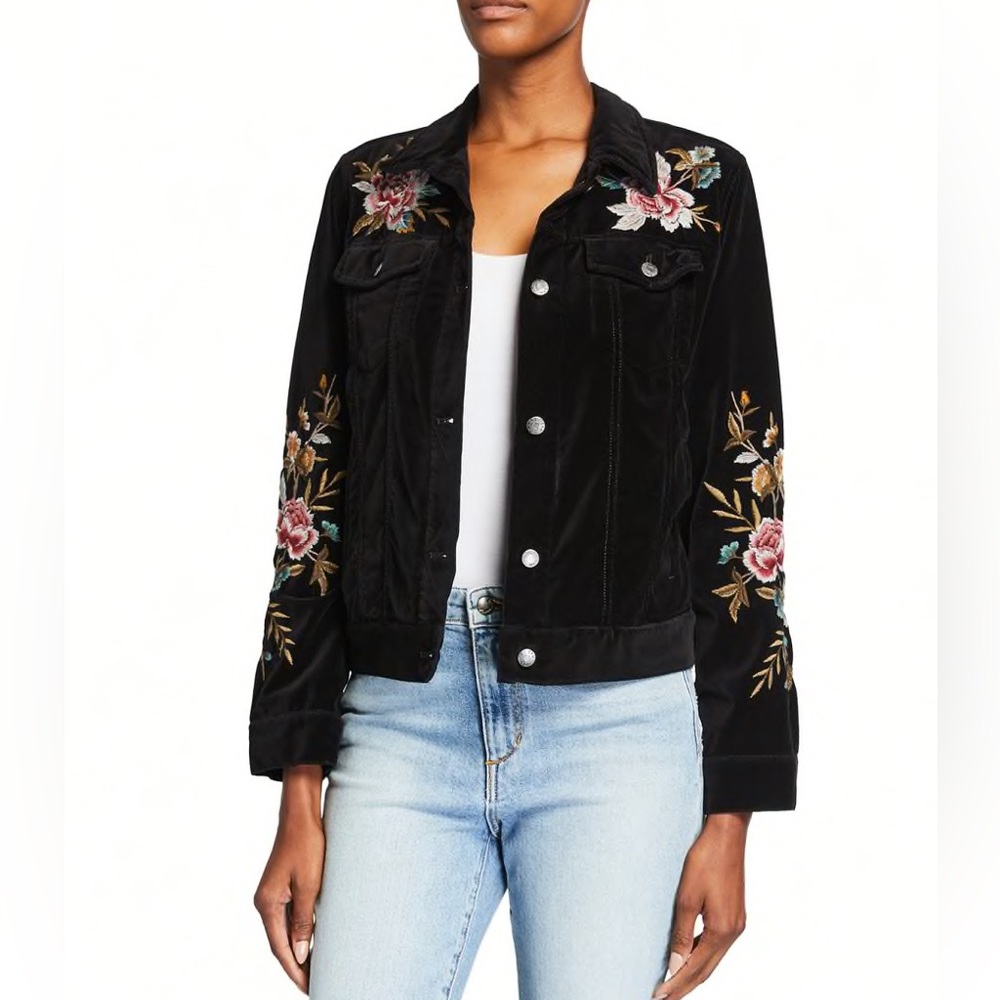 Johnny Was Elara Velveteen Floral Embroidered Jacket